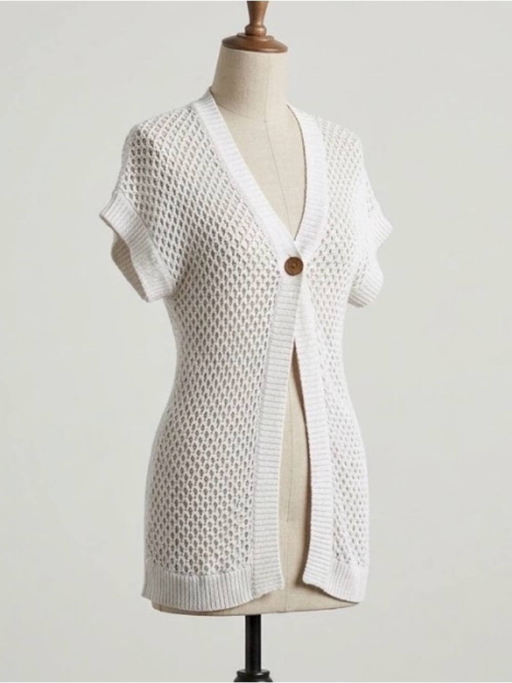 Croft & Barrow Linen Blend Crochet Open Knit SS Cardigan Coastal Cottagecore M